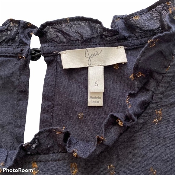 Joie Black & Metallic Ruffle Long Sleeve Gianella Blouse Semi Sheer Size S - Picture 10 of 12